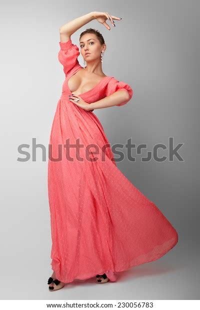 Young Beauty Woman Fluttering Red Dress Stock Photo 230056783