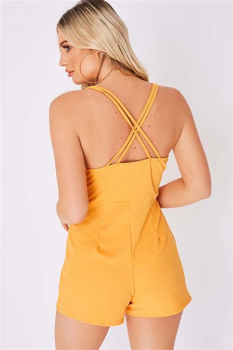 Orange Plunge Wrap Over Playsuit In The Style
