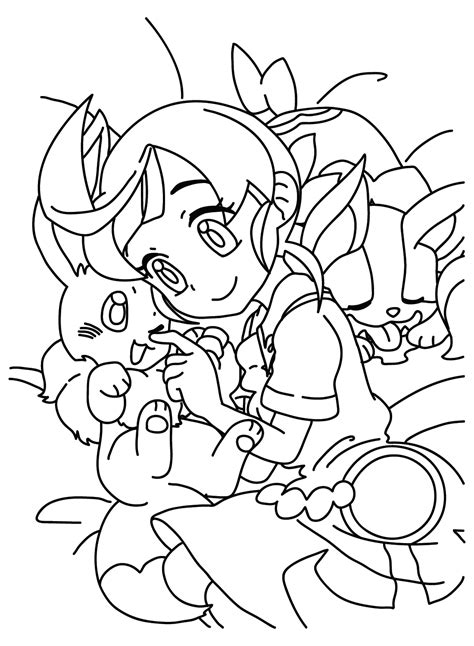 Chloe Cerise Yamper And Eevee Pokemon Coloring Page Free Printable