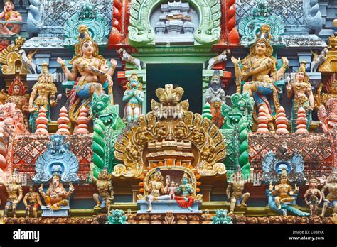 Sculptures On Hindu Temple Gopura Tower Stock Photo Alamy