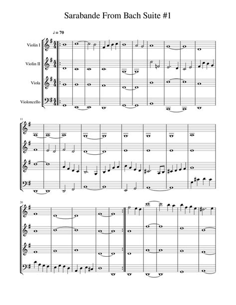 Sarabande From Bach Suite 1 Sheet Music For Violin Viola