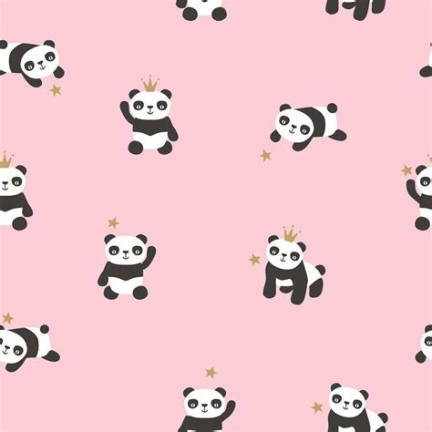 Vector Seamless Pattern With Cute Pandas On Pink Background Cartoon