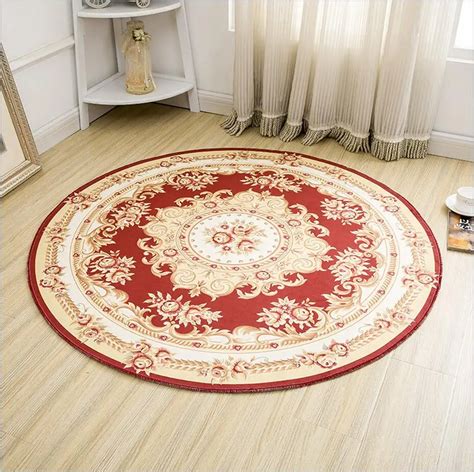 Round Jacquard Simple Countryside Carpet For Living Room Flower Bedroom