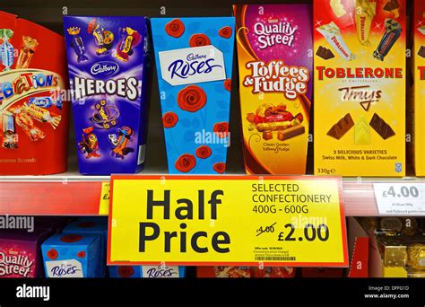 Half Price Christmas Chocolates In A Tesco Store Stock Photo Alamy