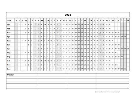 2023 Blank Yearly Calendar Landscape Free Printable Templates Images