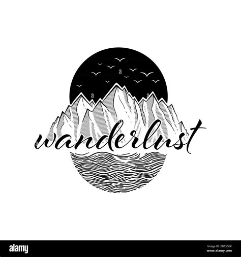 Wanderlust Adventure Travel Circle Icon With Birds Mountain And Sea
