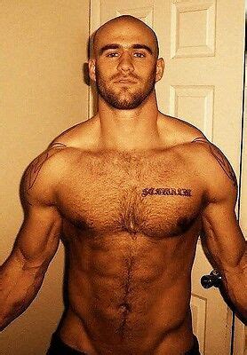 Shirtless Male Beefcake Hairy Chest Beard Ripped Muscular Build PHOTO