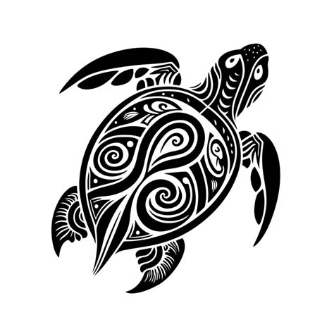 Sea Turtle With Tribal Ornamentation Design Element For Emblem Mascot