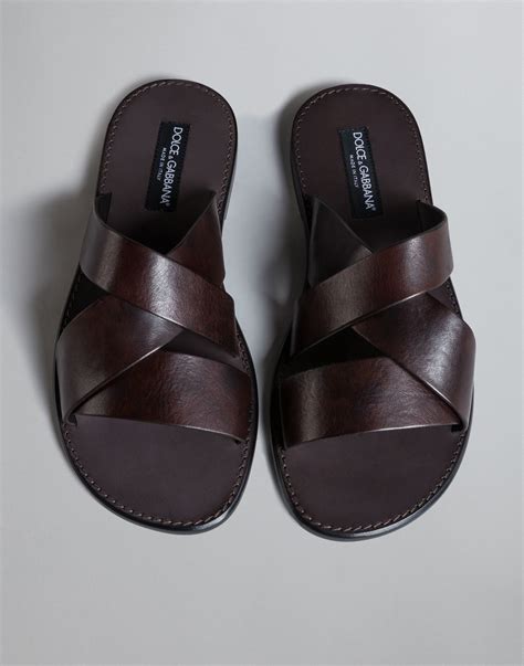 Dolce And Gabbana Leather Sandal In Dark Brown Brown For Men Lyst