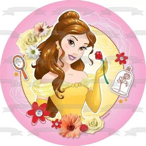 Disney Princess Beauty And The Beast Belle Rose Mirror Flowers Edible