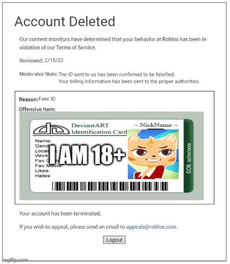 Roblox Keeps Banning Me For Using Fake Id S Imgflip