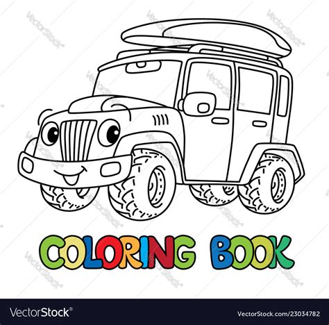 Funny Car Or Offroader With Eyes Coloring Book Vector Image