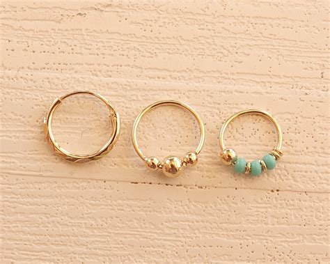 Free Shipping Set Of 3 Gold Tiny Hoops 10mm Diamond Cut Gold Etsy