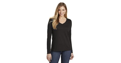 District Dt6201 Black Ladies Very Important Tee Long Sleeve V Neck