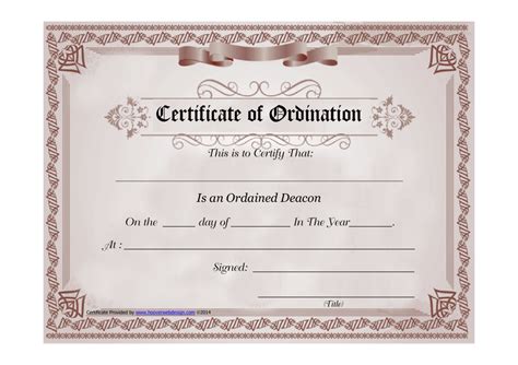 Free Printable Certificate Of Ordination Template