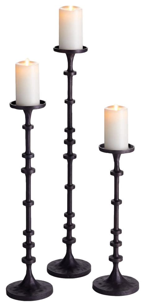 Tall Oversize Set 3 Bronze Pillar Candle Holders Candlesticks Vintage