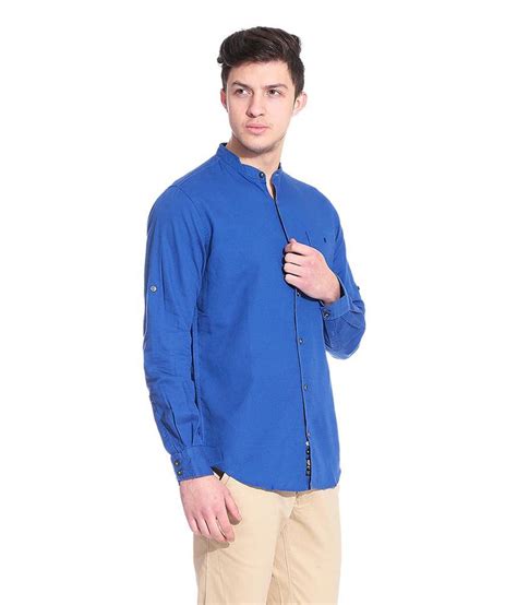 Meltin Mens Linen Blue Mandarin Collar Shirt Buy Meltin Mens Linen