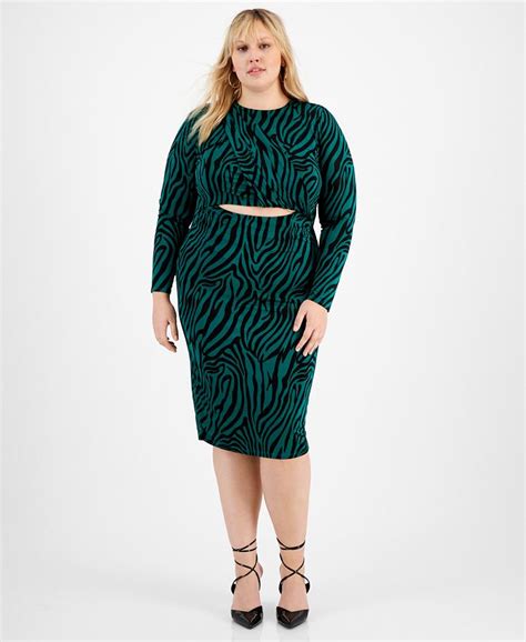 Bar Iii Plus Size Printed Twist Front Bodycon Midi Dress Created For