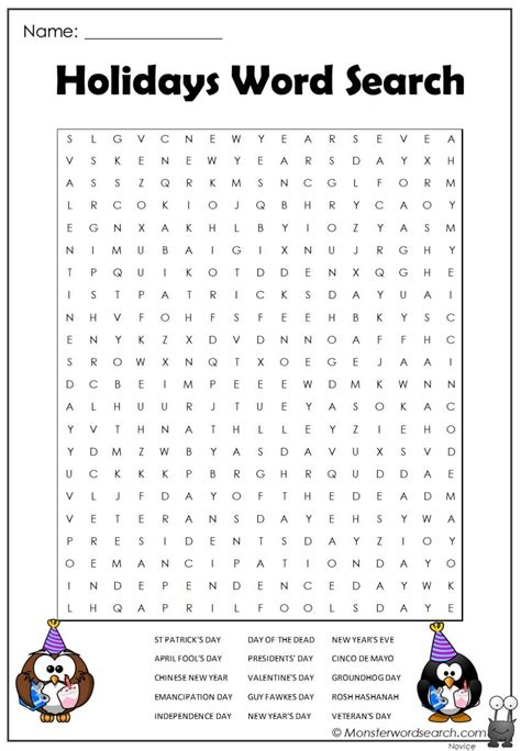 Holidays Word Search Holiday Word Search Holiday Words English