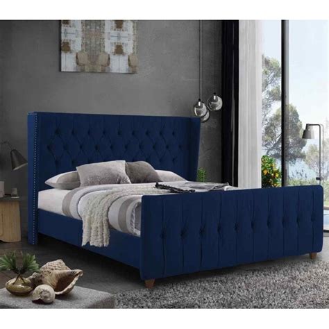 Delilah Blue Plush Velvet Bed Bedroom Furniture Beds Modern Beds