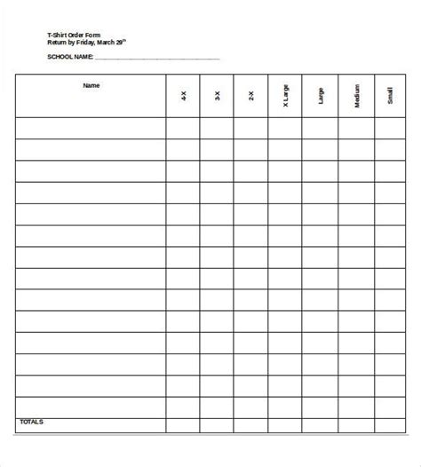 shirt order forms printable  blank order templates