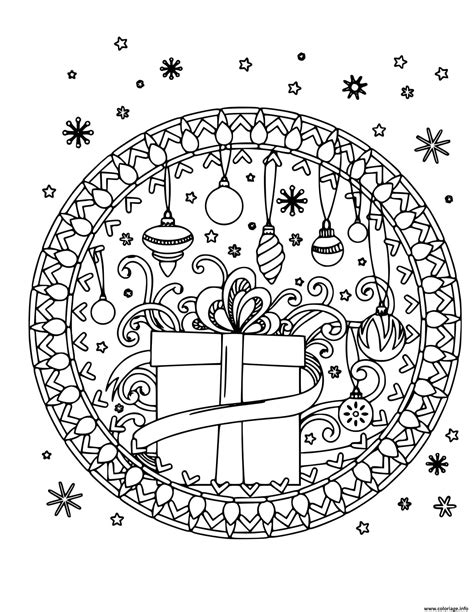 Coloriage Cadeau Flocons De Neige Et Decorations De Noel Mandala Dessin