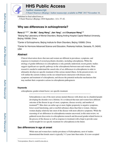 Pdf Why Sex Differences In Schizophrenia