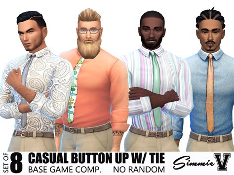 The Sims Resource Simmievlong Sleeve Button Up W Tie
