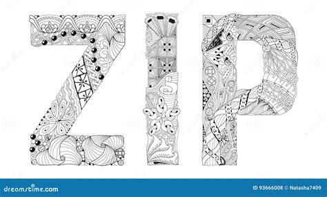 Word Zip For Coloring Vector Decorative Zentangle Object Stock Vector