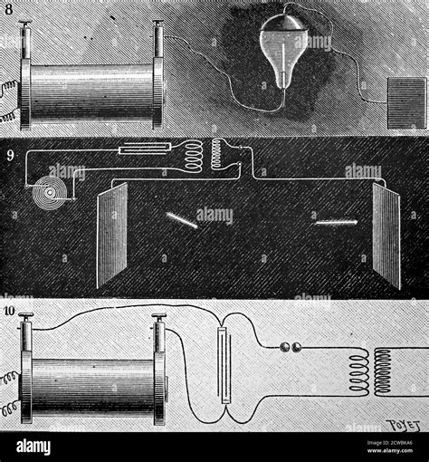 Engraving Depicting Nikola Teslas Light Bulb Experiment Stock Photo