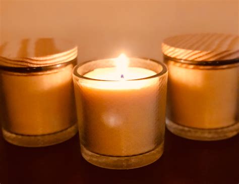 Pure Organic Beeswax Candle In A Large Glass Jar Topped With Wooden Lid
