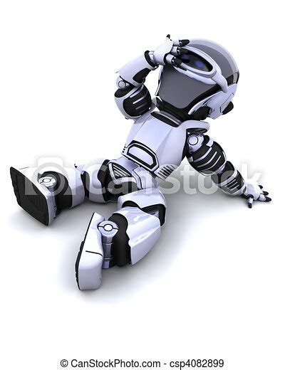 Cute Robot Cyborg Resting In The Sun 3d Render Of A Robot Resting In