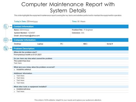 Computer Maintenance Report With System Details Presentation Graphics