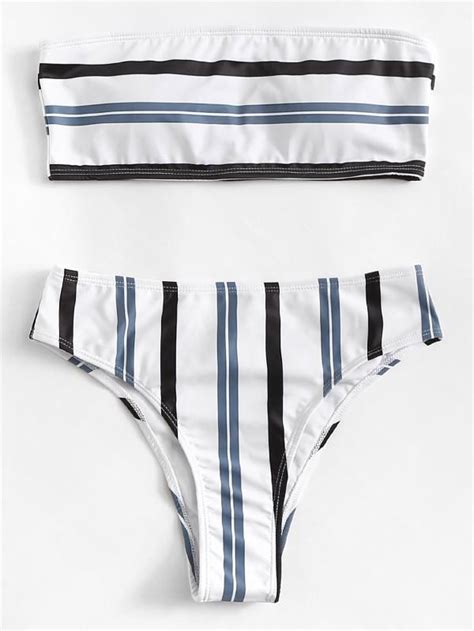 Striped Bandeau Bikini Set Sheinsheinside Bikini Dress Bandeau