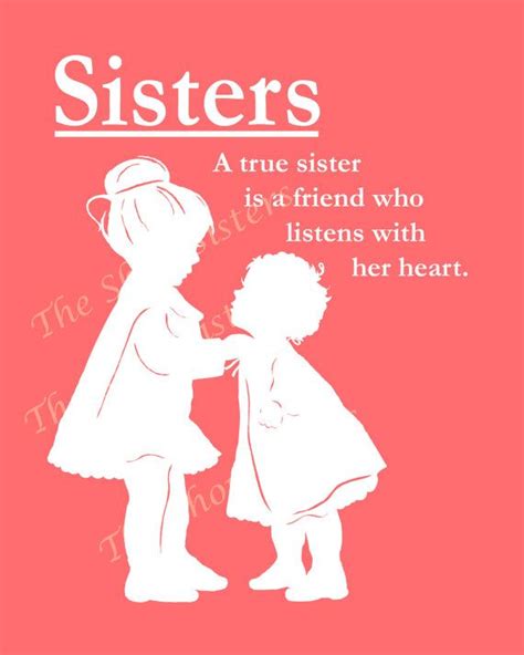 Sisters Poem Wall Art Print Silhouette Pink And White 8 X 10 By
