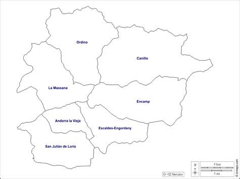 It is administratively divided into seven parishes, namely canillo. Andorra free map, free blank map, free outline map, free ...