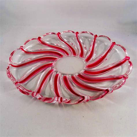 Glass Candy Dish Candy Cane Swirl Glass Red And White Decor Etsy