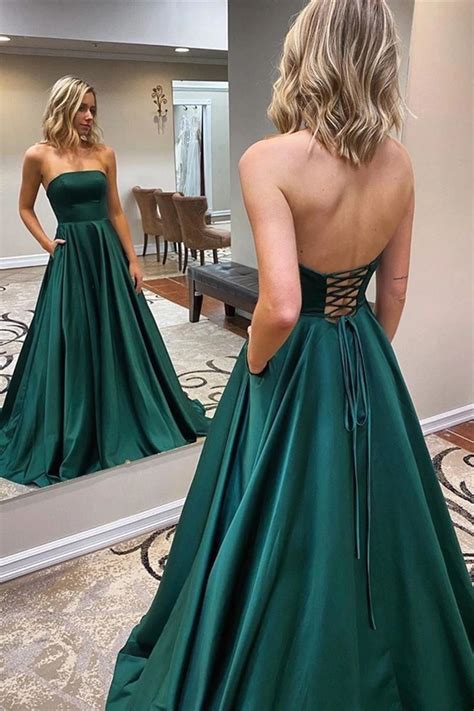 Strapless Backless Emerald Green Long Prom Dress Backless Emerald Green Formal In