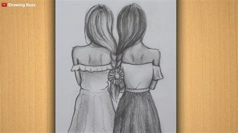 Best Friends Pencil Shading Drawing Friends Two Hugging Draw Pencil Sketch Drawings Drawing