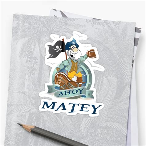 Ahoy Matey Hello Cartoon Pirate Day Halloween Stickers By