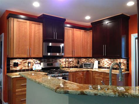 Buffet of buffet medium cherry with wood top by home styles. Mix of light and dark cherry cabinets - I like the dark ...