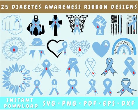 Diabetes Awareness Ribbon Svg Bundle 25 Designs Diabetes Etsy