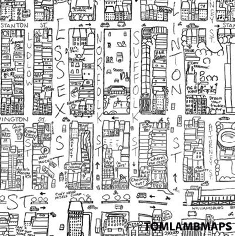 Lower East Side New York City Hand Drawn Map Print Cartography Map Art