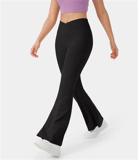 women s crossover high waisted back pocket super flare leggings halara flare leggings flare