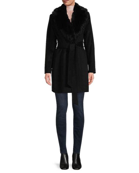 Sofia Cashmere Shearling Collar Wrap Coat In Black Lyst