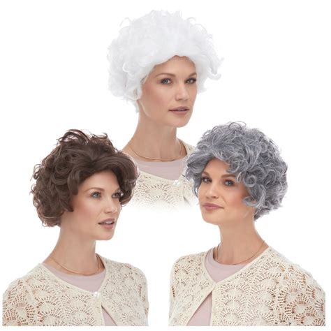 Mom Grandma Old Lady Mrs Claus Gray White Brown Hair Curly Costume Wig Ebay