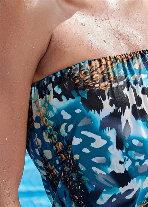 Plus Size Blouson Bandeau Tankini Top In Safari Splash Bikini Venus