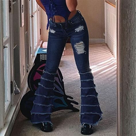 Sosana Low Waist Distressed Furry Trim Boot Cut Vintage Jeans Yesstyle