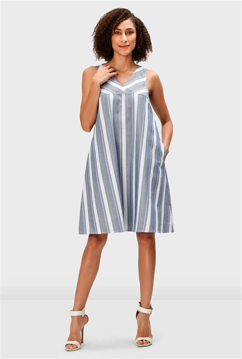 Shop Stripe Cotton Twill Shift Dress Eshakti