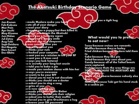 Another Random Birthday Scenario Game Akatsuki By Theblueeyedvampire